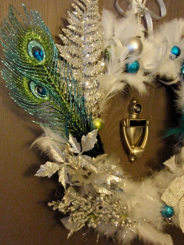 peacock wreath feather closeup